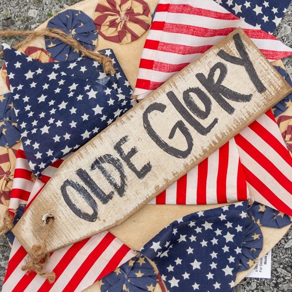 Primitive Rustic County OLD GLORY Flag Hanging Tag America USA 4th of July Decor - Picture 1 of 5